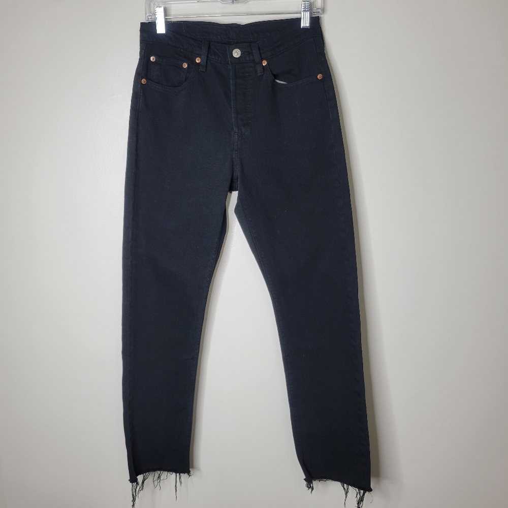 Levi's High Rise Black Jeans with Frayed Hem